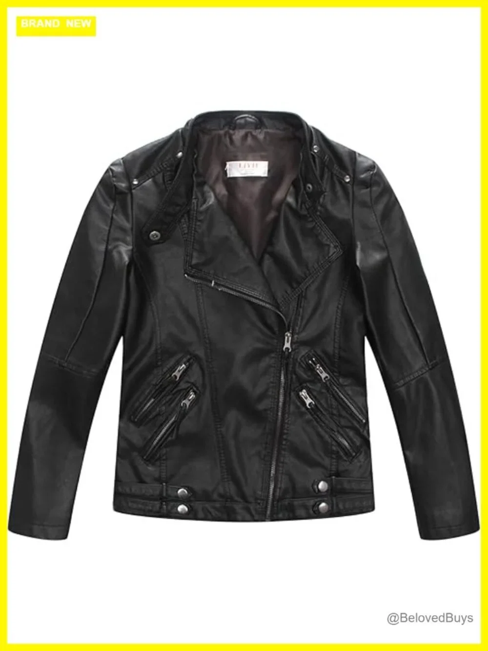 Boys Faux Leather Moto Jacket Kids Zip Front Spring Fall Coat Outerwear